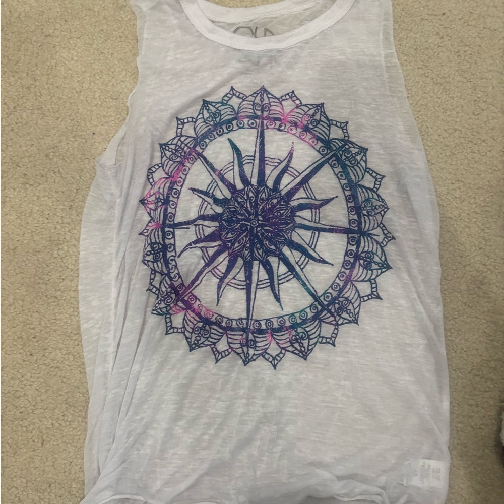 Chaser White Top with Blue and Purple Design
